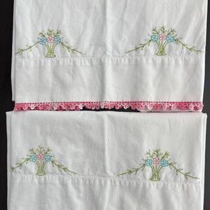 Vintage Pair of Embroidered Pillowcases
